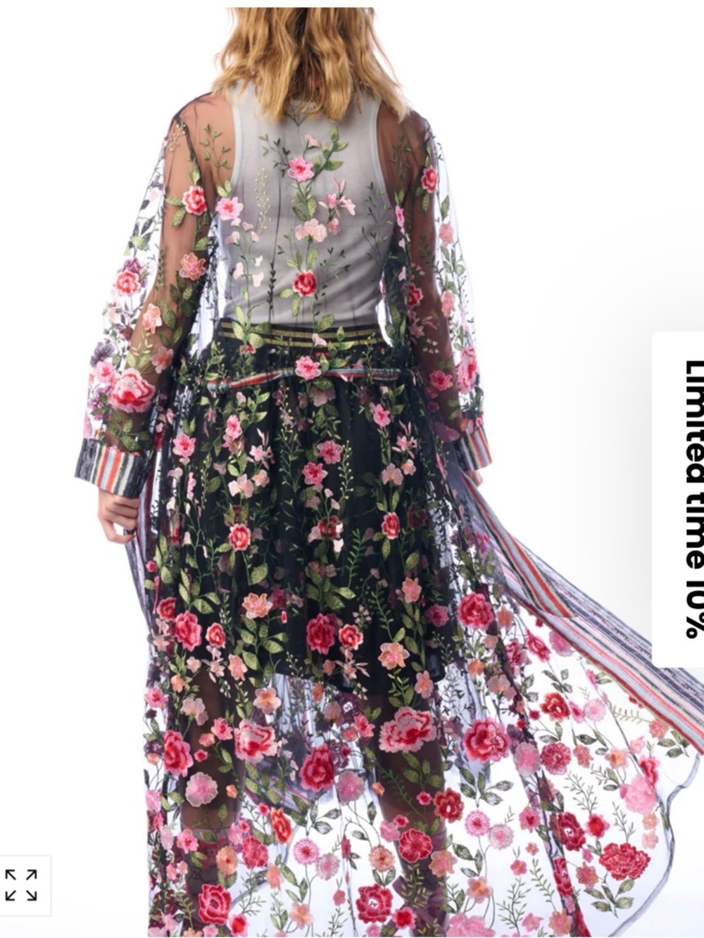 Aratta Sheer Black Maxi Dress with Pink and Red Floral Embroidery - Picture 2 of 3